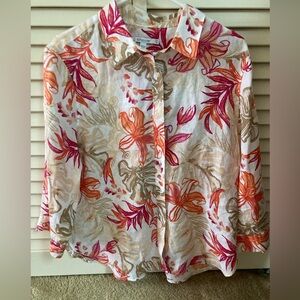 Chico’s Women Button-Front Floral Blouse - White with Pink & Orange Flowers